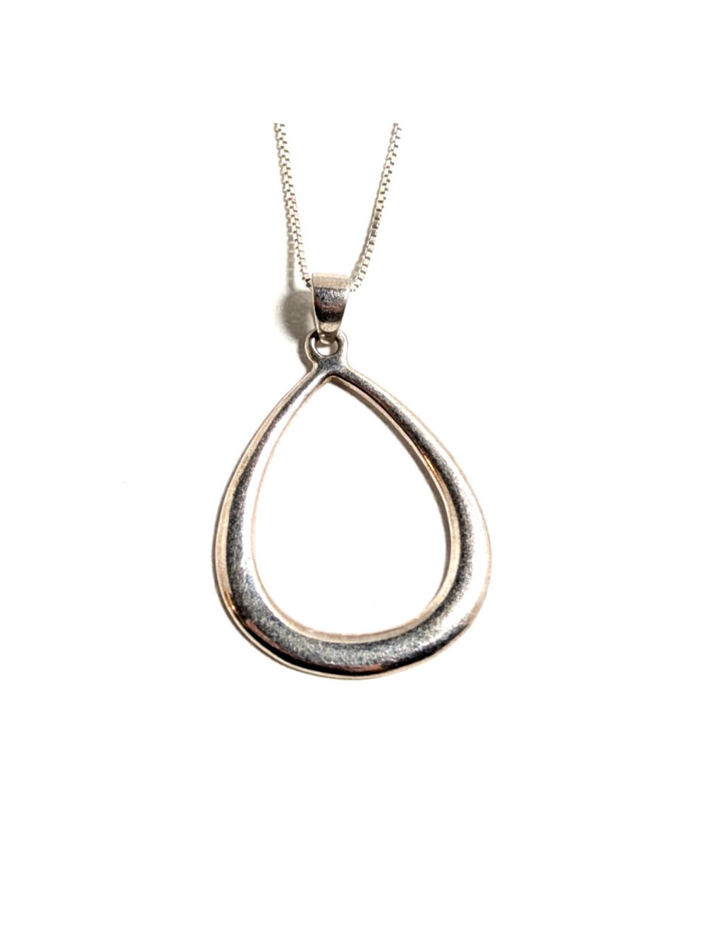 Classic Sterling Silver 925 Italy Open Teardrop Pendant Box Chain Necklace 3.22g